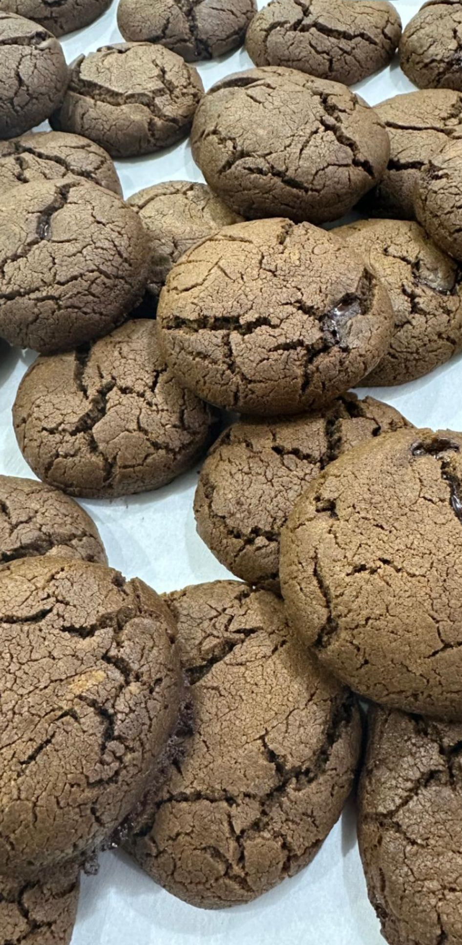 Close-up of chocolate cookies on a white surface